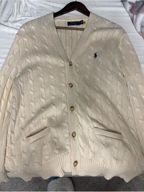 Polo by Ralph Lauren Cream Cable Knit V-Neck Button Cardigan